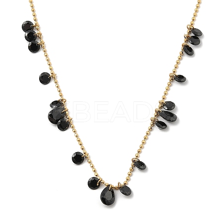 Ion Plating(IP) 304 Stainless Steel Cubic Zirconia Teardrop & Flat Round Bib Ball Chain Necklaces for Women NJEW-F328-11G-04-1
