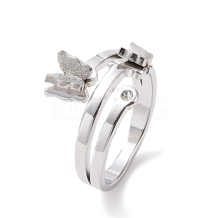 Crystal Rhinestone Butterfly Finger Ring RJEW-D120-09B-P-1