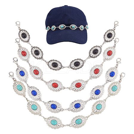 4Pcs Oval Synthetic Turquoise Link Baseball Cap Chain HJEW-HS00043-1