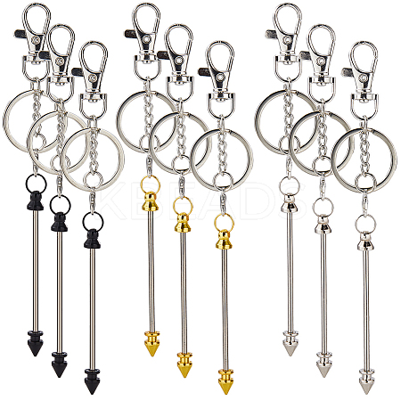 9Pcs 3 Colors Alloy Bullet Bar Beadable Keychain for Jewelry Making DIY Crafts KEYC-SC0001-10-1