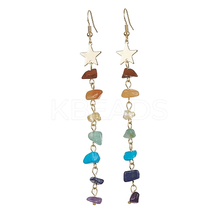 Chakra Theme Natural & Synthetic Mixed Gemstone Chip Beaded Tassel Earrings EJEW-JE05452-01-1