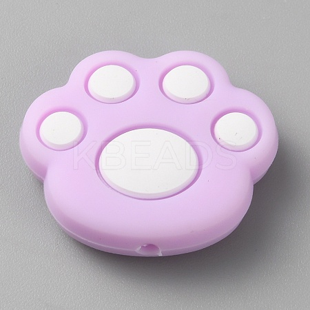 Cat Paw Print Food Grade Eco-Friendly Silicone Focal Beads SIL-WH0012-040J-1