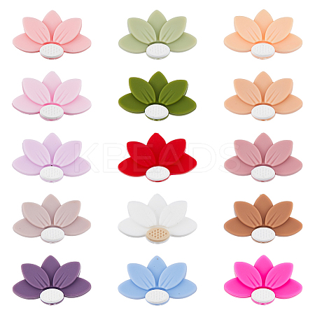 15Pcs 15 Colors Lotus Food Grade Eco-Friendly Silicone Beads SIL-DC0001-24-1