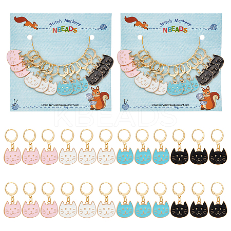 Alloy Enamel Cat Head Pendant Locking Stitch Markers HJEW-AB00080-1