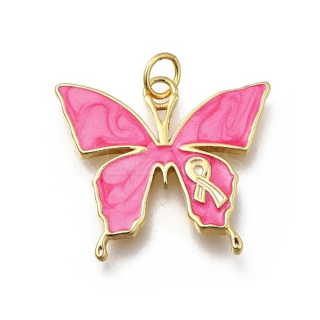 October Breast Cancer Pink Awareness Ribbon Brass Enamel Pendants LS-KK-G525-10G-01-1
