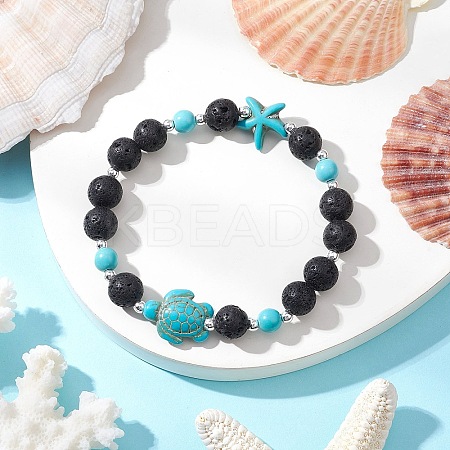 Synthetic Turquoise and Natural Lava Rock Beads Stretch Bracelets for Men Women BJEW-JB11824-01-1