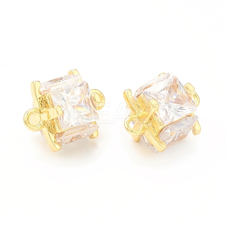 Brass Clear Glass Connector Charms KK-P228-76G-1