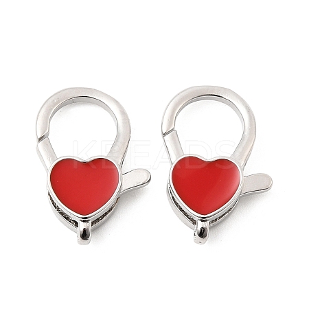 Heart Brass Enamel Lobster Claw Clasps KK-Z147-02P-01A-1