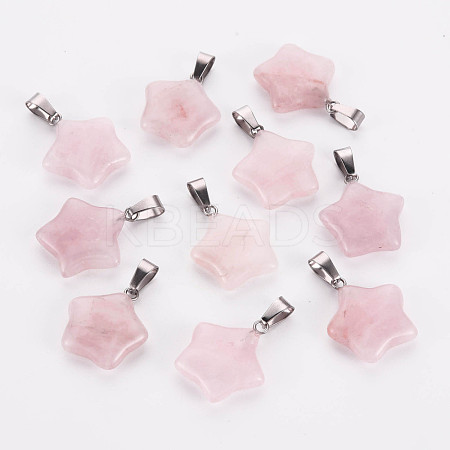 Star Natural Rose Quartz Pendants G-Q367-12-1