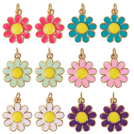 12Pcs 6 Colors Brass Enamel Charms KK-SZ0004-09-1