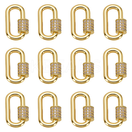 6Pcs Brass Micro Pave Clear Cubic Zirconia Screw Carabiner Lock Charms ZIRC-ME0001-07-1