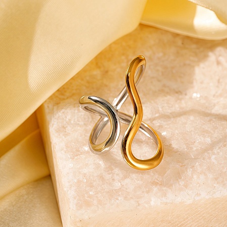 Adjustable 304 Stainless Steel Cuff Rings for Women RJEW-B135-01GP-09-1