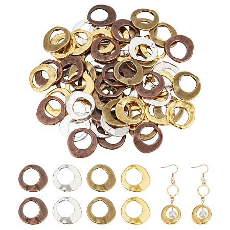64Pcs 4 Colors Tibetan Style Alloy Irregular Ring Bead Frames FIND-NB0004-71-1