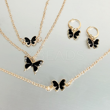 Butterfly Alloy Rhinestone & Enamel Pendant Necklace & Bracelets & Earring & Rings Sets for Children FS-WGE37FF-11-1