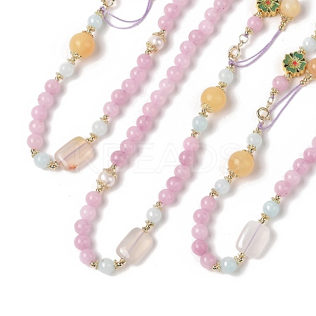 Natural Rose Quartz & Pearl Beaded Necklaces NJEW-L119-07G-1