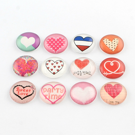 Half Round/Dome Heart Pattern Glass Flatback Cabochons for DIY Projects GGLA-Q037-10mm-47-1