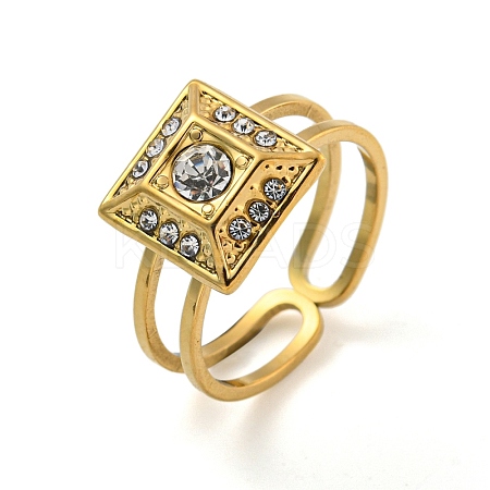 Ion Plating(IP) 304 Stainless Steel Rhinestone Square Finger Rings for Women Men STAS-Z060-01G-1
