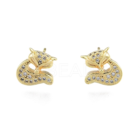 Clear Cubic Zirconia Fox Stud Earrings EJEW-G322-19G-1