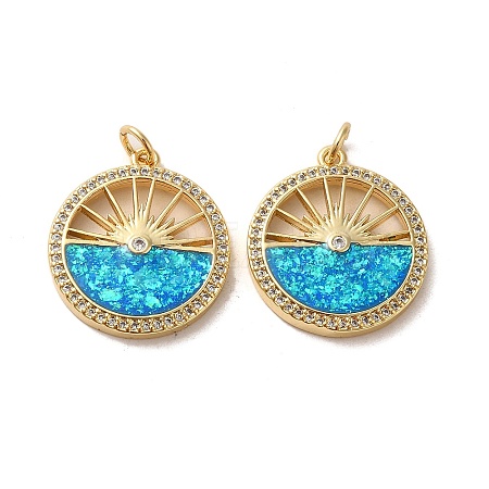 Brass Micro Pave Cubic Zirconia with Synthetic Opal Pendants KK-D096-16G-1