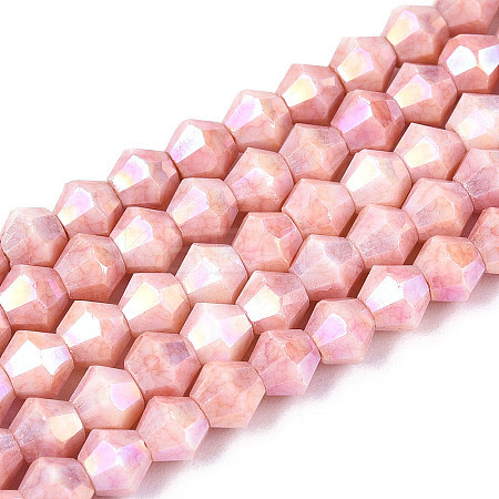 Anti-Tarnish Electroplate Bicone Glass Beads Strands X-EGLA-T021-4mm-16-05-1