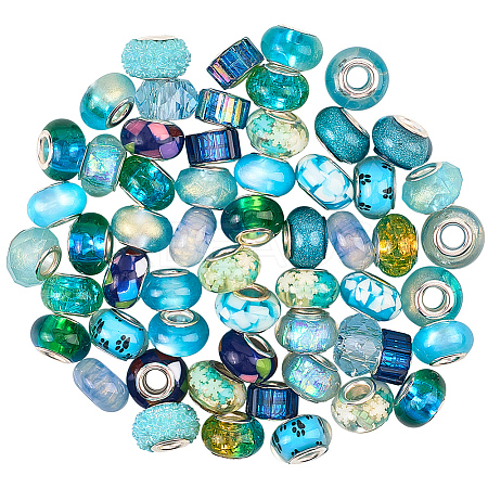 90Pcs 15 Styles Blue Series Large Hole Resin European Beads OPDL-SP0001-03-1
