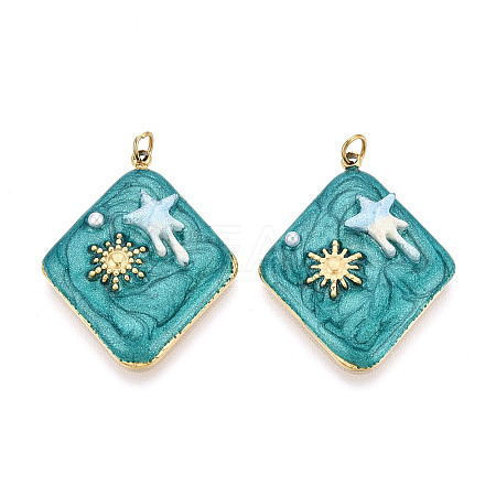 304 Stainless Steel and Enamel Resin ABS Imitation Pearl Pendants STAS-T069-84-1