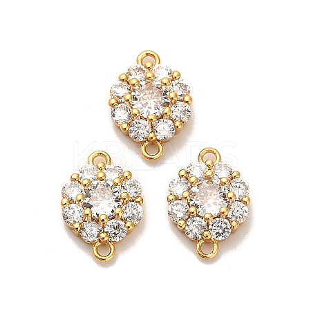 Brass Pave Clear Cubic Zirconia Flat Round Connector Charms KK-H515-10B-G-1