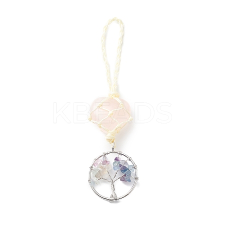 Heart Natural Rose Quartz Pendant Decoration DJEW-PW0002-22L-1