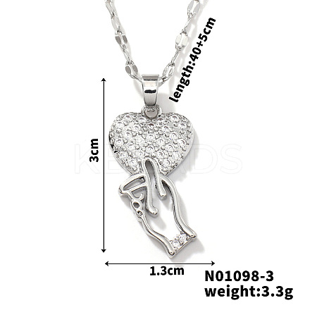 Brass Micro Inlaid Cubic Zirconia Heart with Hand Pendant Elegant Fashion Necklaces for Women DA5797-2-1