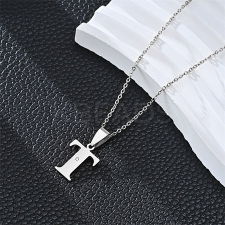 201 Stainless Steel Crystal Rhinestone Initial Pendant Necklaces FS-WG28760-22-1