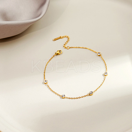 304 Stainless Steel Crystal Rhinestone Link Chain Anklets FS-WGA577E-03-1