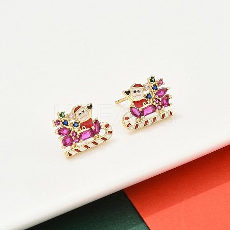 Santa Claus Brass Micro Pave Cubic Zirconia Stud Earrings EJEW-B149-03G-1
