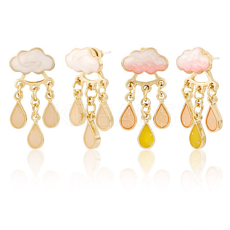 2 Pairs 2 Colors Cloud Alloy Enamel Dangle Stud Earrings for Women EJEW-TA0001-49B-1
