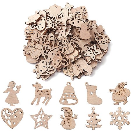 100Pcs Christmas Unfinished Wooden Ornaments WOCR-CJ0001-02-1