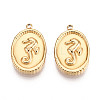 304 Stainless Steel Oval with Sea House Pendants STAS-T069-47G-1
