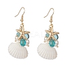 Shell Pearl & Glass & Starfish Cluster Dangle Earrings EJEW-TA00208-1