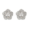 Flower Brass Micro Pave Clear Cubic Zirconia Stud Earrings EJEW-M082-19P-3