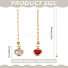 2Pcs Heart Brass Cubic Zirconia Charms Ceiling Fan Pull Chain Extenders PALLOY-LP00057-2