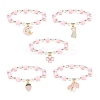 Pink Acrylic & Synthetic Hematite Beaded Stretch Bracelet with Alloy Enamel Charms for Women BJEW-JB08726-1