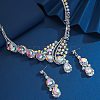 Teardrop Alloy Rhinestone Bib Necklaces & Stud Earring Sets for Women FS-WG2AA93-03-2