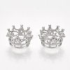 Brass with Clear Cubic Zirconia Crown European Beads KK-T035-122-2