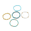 5Pcs 5 Style Synthetic Turquoise(Dyed) & Hematite & Glass Sead Beads Stretch Bracelets Set BJEW-JB07670-03-4