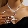 Teardrop Brass Rhinestone Pendant Necklace & Stud Dangle Earrings Sets for Women FS-WG71281-04-1