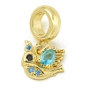Rack Plating Brass Pave Black & Light Blue Cubic Zirconia Bird European Dangle Charms KK-Z067-54G-1