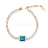 Elegant European Stainless Steel Pave Blue Cubic Zirconia Link Bracelets for Women PD8073-4-1