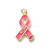 October Breast Cancer Pink Awareness Ribbon Brass Enamel Pendants LS-KK-S517-04H-G-1