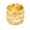 Brass Micro Pave Cubic Zirconia Bowknot Open Cuff Wide Rings for Women RJEW-B057-03G-2