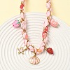 Starfish Strawberry Shell Shape 304 Stainless Steel Enamel & Handmade Lampwork Pendant Necklaces NJEW-D344-02G-3