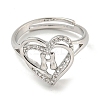 Heart with Letter Rack Plating Brass Micro Pave Clear Cubic Zirconia Adjustable Rings for Women RJEW-I105-01P-H-2