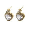 Brass Clear Cubic Zirconia Heart Dangle Stud Earrings EJEW-L261-021G-4